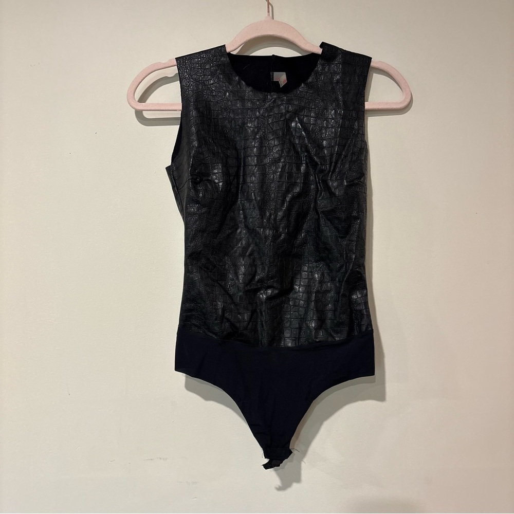 Commando Black Sleeveless faux croc Bodysuit